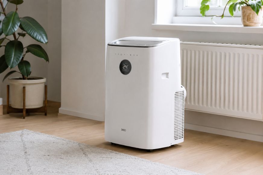 Dreo AC318S mobile Klimaanlage von der Seite, kompakte Bauform sichtbar
